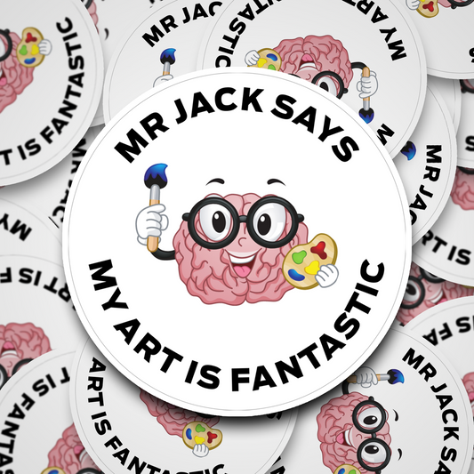 Personalised Art Teacher stickers featuring a brain artist