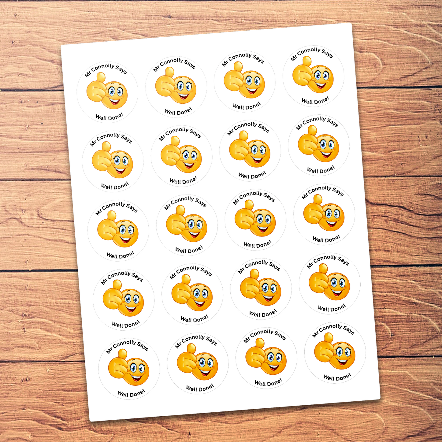 Emoji well done Personalised teacher stickers