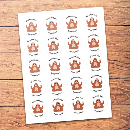 Sloth personalised teacher stickers