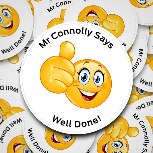 Emoji well done Personalised teacher stickers