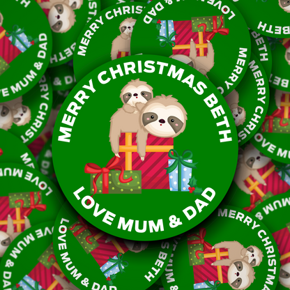 Christmas Sloths personalised stickers
