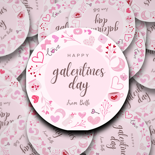Pretty pink personalised Galentines stickers for your girlfriends this valentine