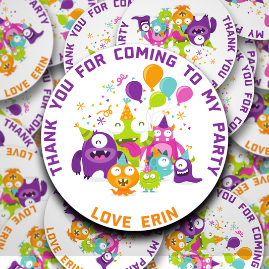 Bright monster personalised birthday stickers