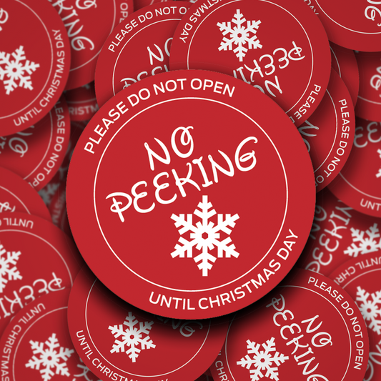 Christmas Red "No Peeking" Christmas Stickers. Please do not open until Christmas Day