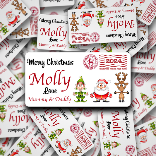 North Pole express mail Christmas character personalised stickers