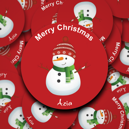 Snowman Design personalised stickers in 6 colour coptions