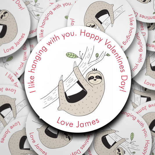 I like hanging with you Sloth design personalised valentines stickers