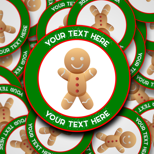 Sparkly text personalised Gingerbread Man Christmas Stickers