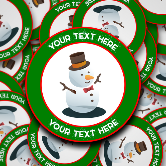 Sparkly text personalised Snowman Christmas Stickers