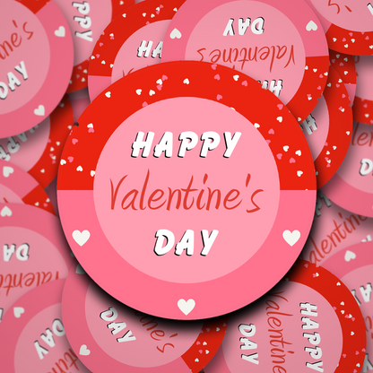 Happy Valentines Day stickers with a pink and red loveheart design