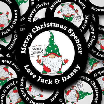 Gnome Merry Christmas personalised stickers - 9 Colours