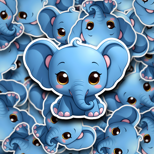 Blushing baby blue elephant sticker - Laptop Sticker - Water bottle Sticker - Cute vinyl sticker