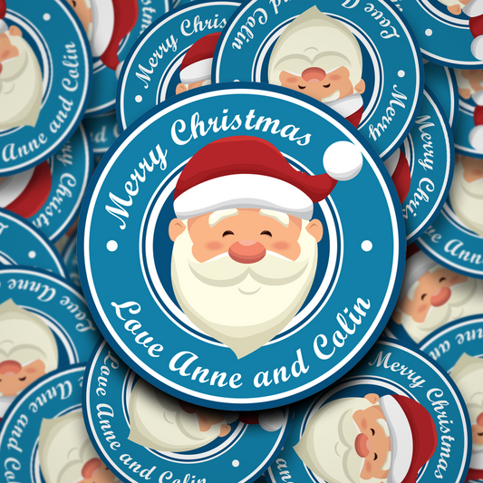 Blue Santa - Personalised Christmas Stickers
