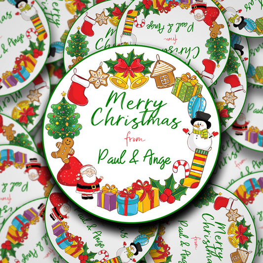 Childish wreath personalised Christmas stickers