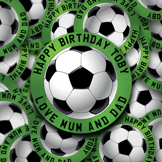 Football birthday stickers that can be personalised | Football birthday party