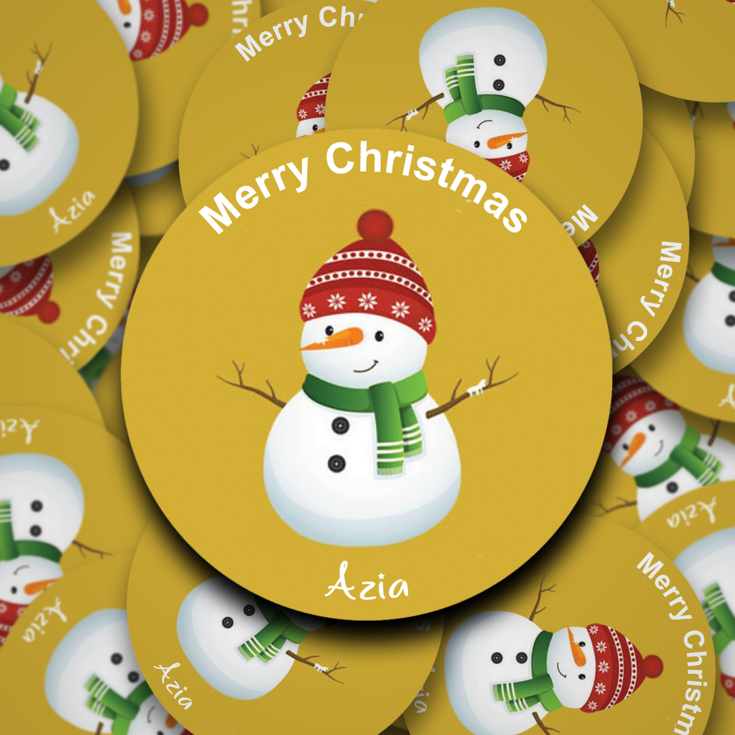 Snowman Design personalised stickers in 6 colour coptions