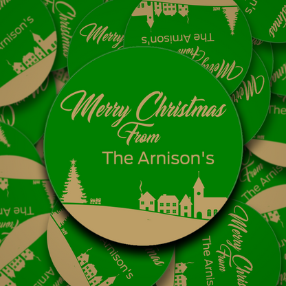 Christmas Village scene personalised stickers - 4 Colour Options