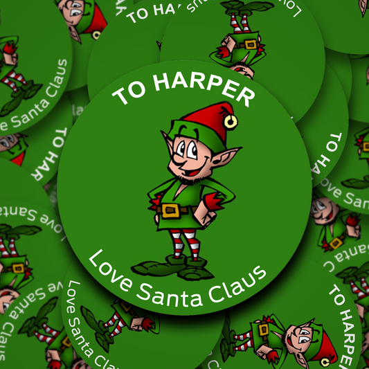 Cute Elf personalised Christmas Stickers - 6 Colour Options