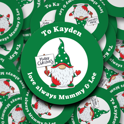 Gnome Merry Christmas personalised stickers - 9 Colours