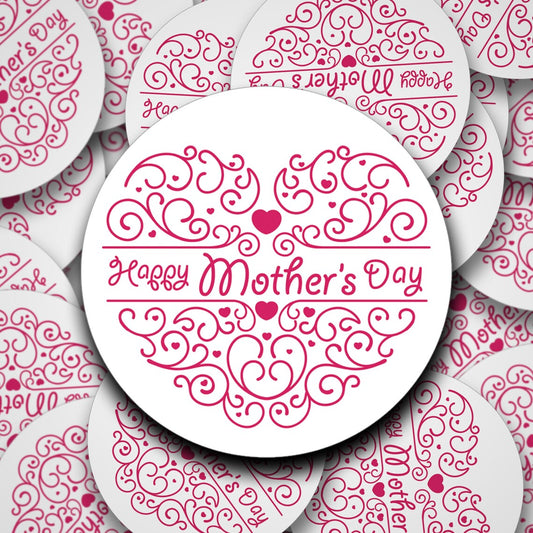 Pink swirls Happy Mothers Day on white background sticker