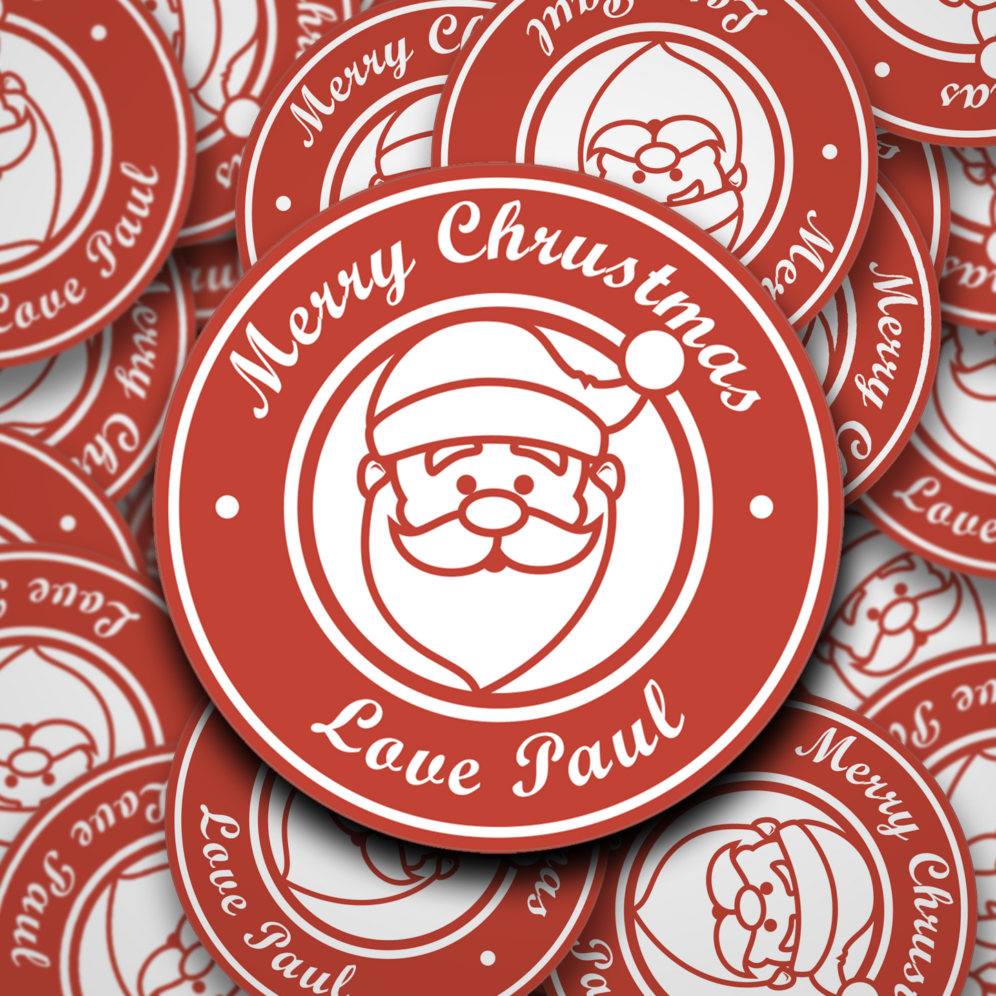 Santa personalised Christmas stickers in Christmas red