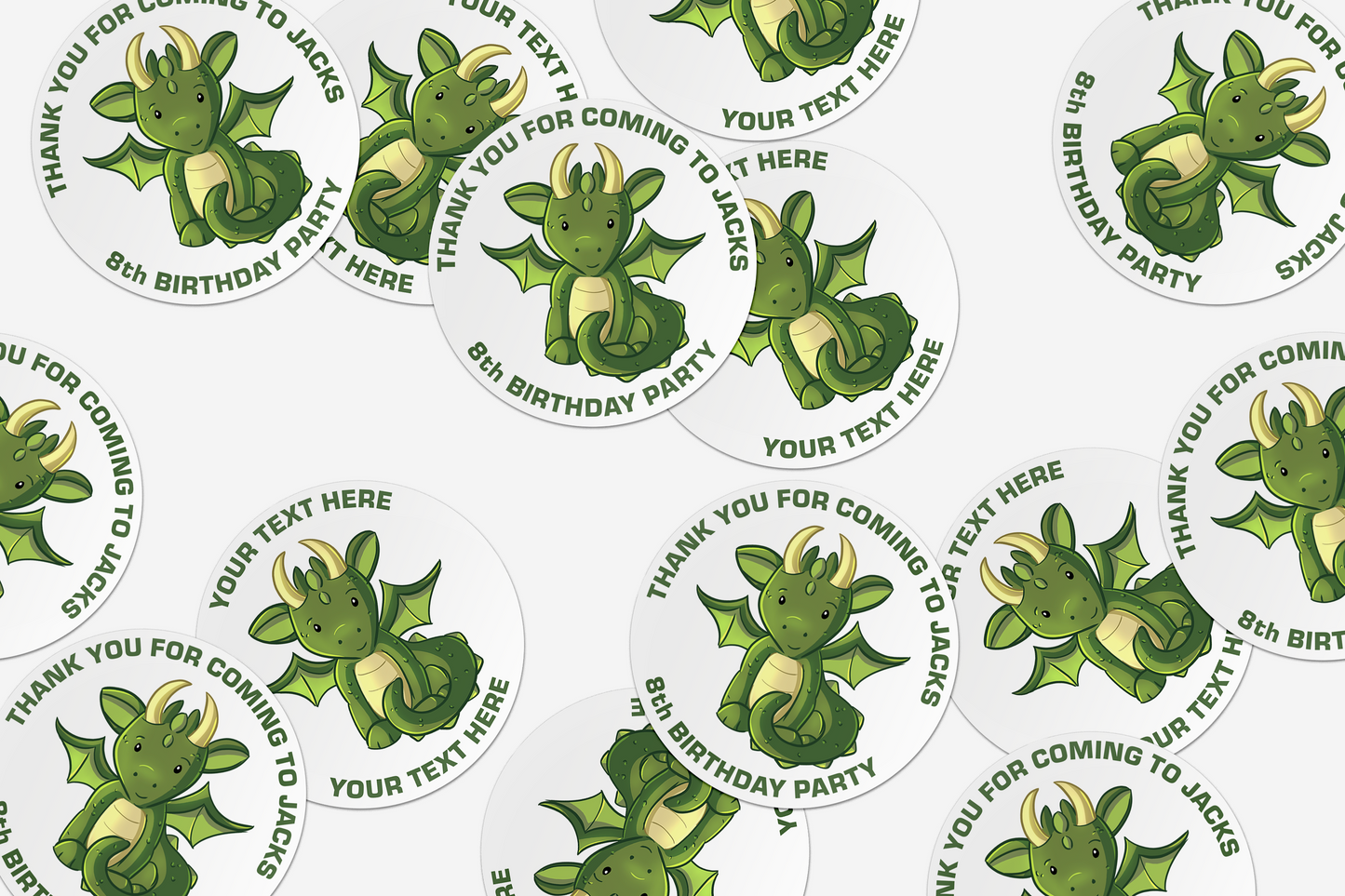 Green Dragon birthday party stickers | Birthday Party Bag Stickers