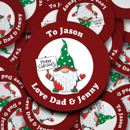 Gnome Merry Christmas personalised stickers - 9 Colours