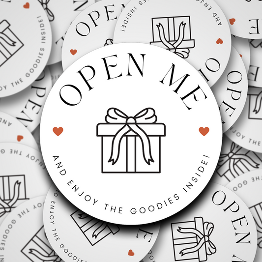 "Open Me and Enjoy the goodies inside" Clear Avery Vinyl Stickers - Unwrap the Joy