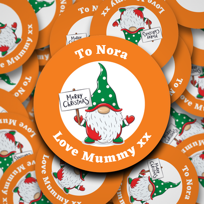 Gnome Merry Christmas personalised stickers - 9 Colours