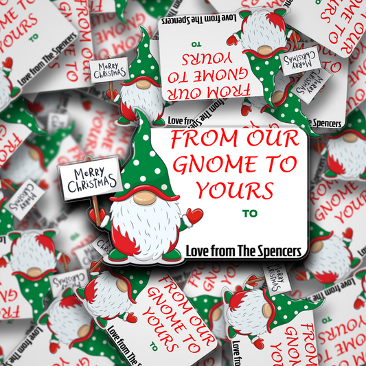 From our 'Gnome' to yours personalised Christmas stickers