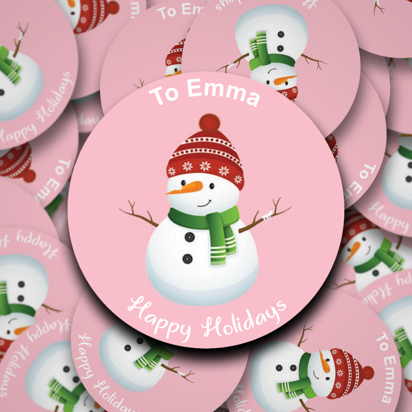 Snowman Design personalised stickers in 6 colour coptions