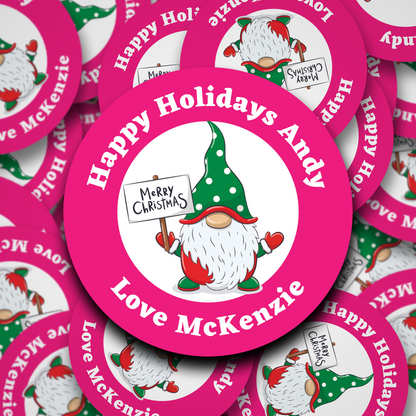 Gnome Merry Christmas personalised stickers - 9 Colours