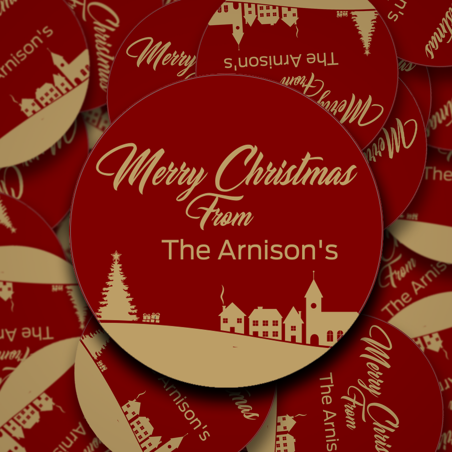 Christmas Village scene personalised stickers - 4 Colour Options
