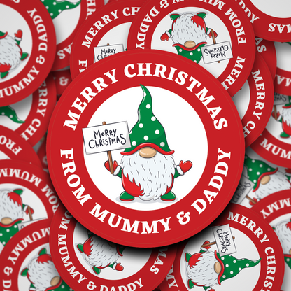 Gnome Merry Christmas personalised stickers - 9 Colours