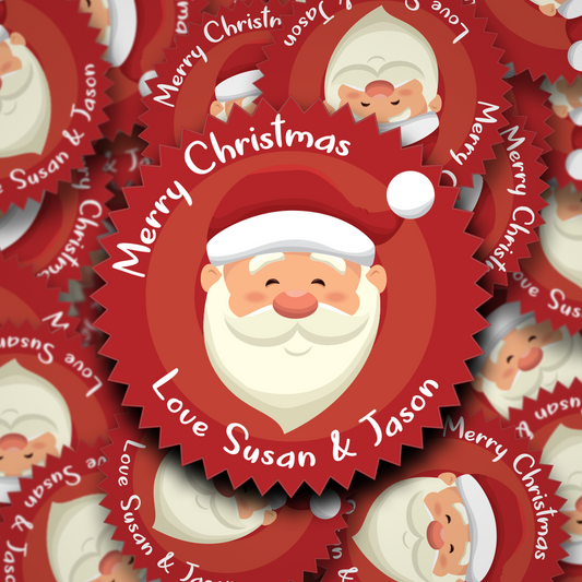 Smiley pointy santa personalised Christmas stickers
