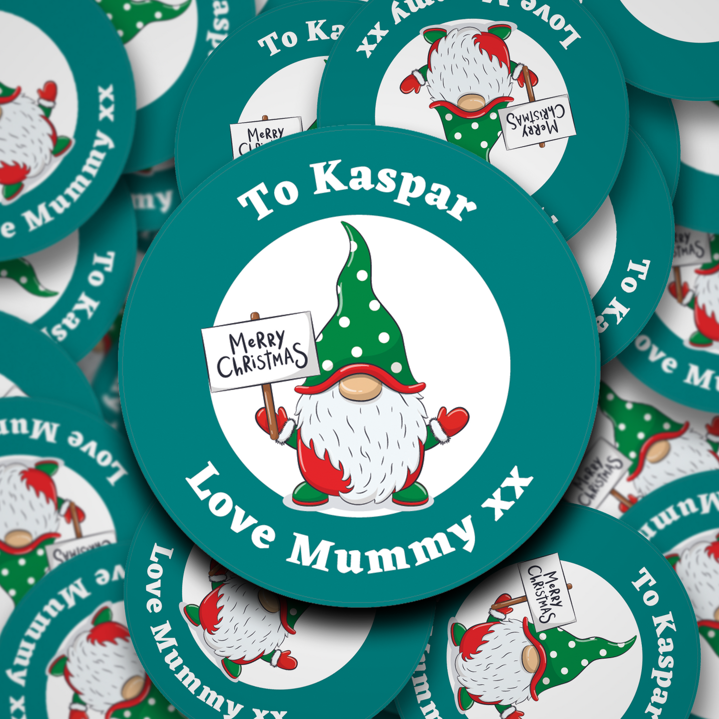 Gnome Merry Christmas personalised stickers - 9 Colours