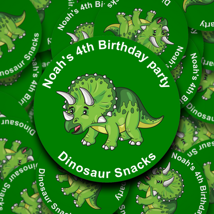 Triceratops Dinosaur birthday party stickers - Birthday Party Bag Stickers