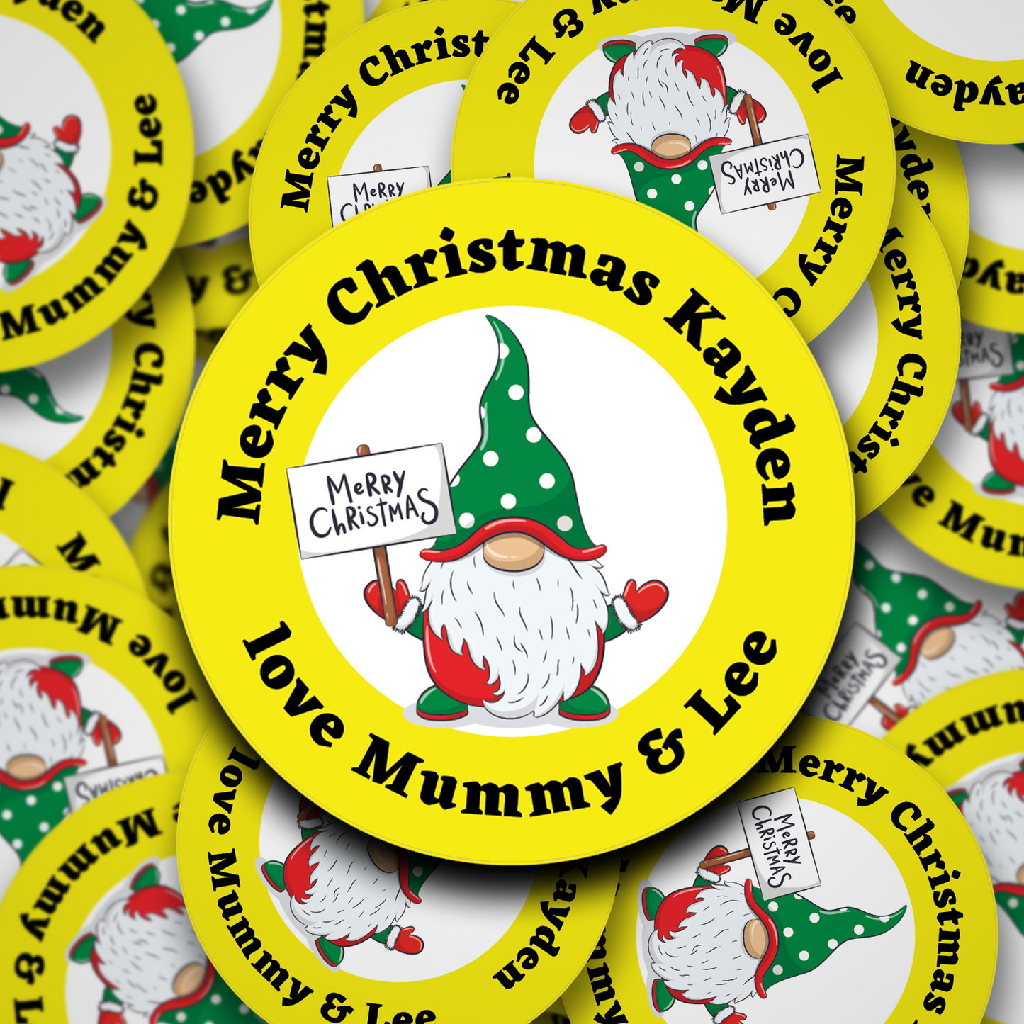 Gnome Merry Christmas personalised stickers - 9 Colours